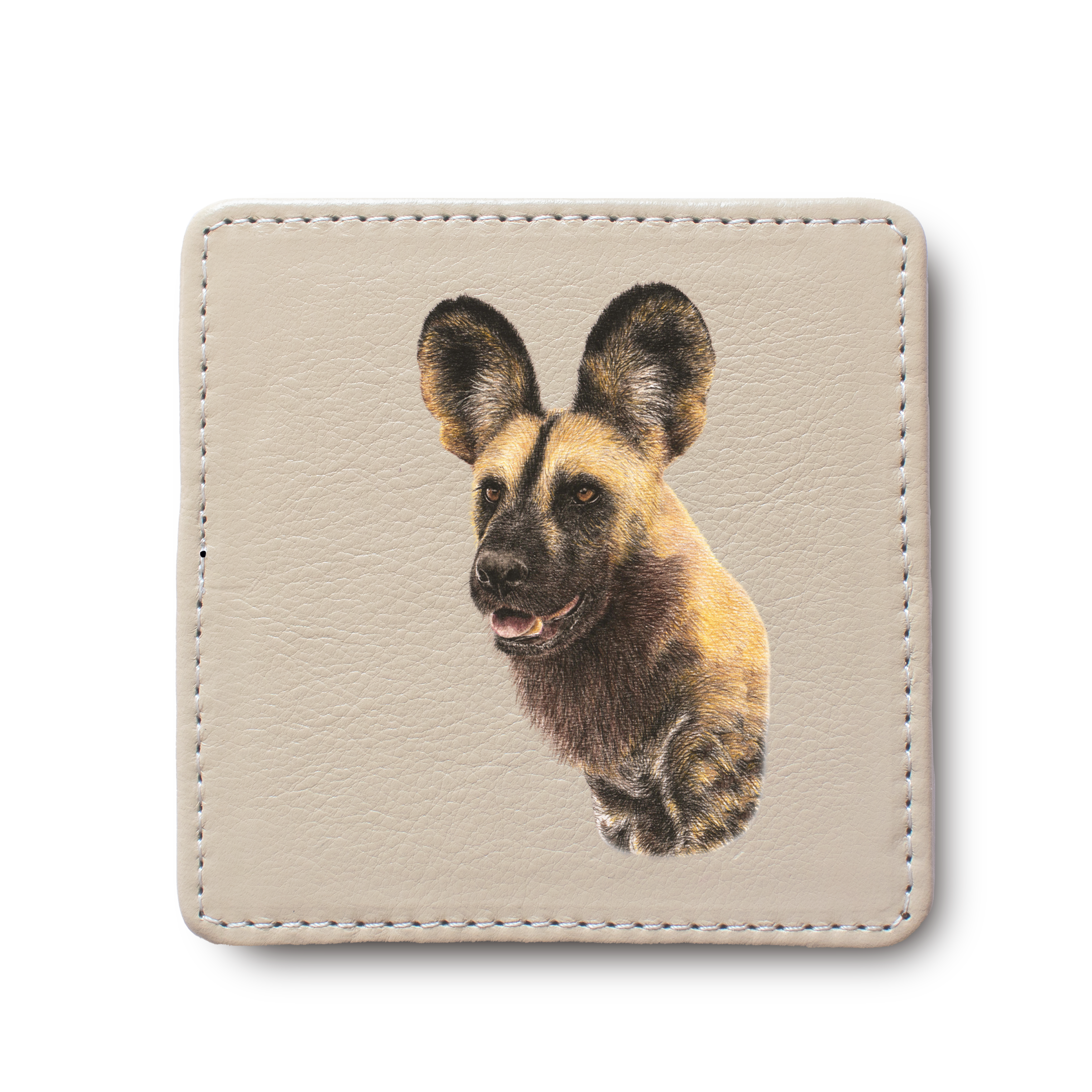 African Wild Dog leather coaster by South African wildlife artist Matthew Bell