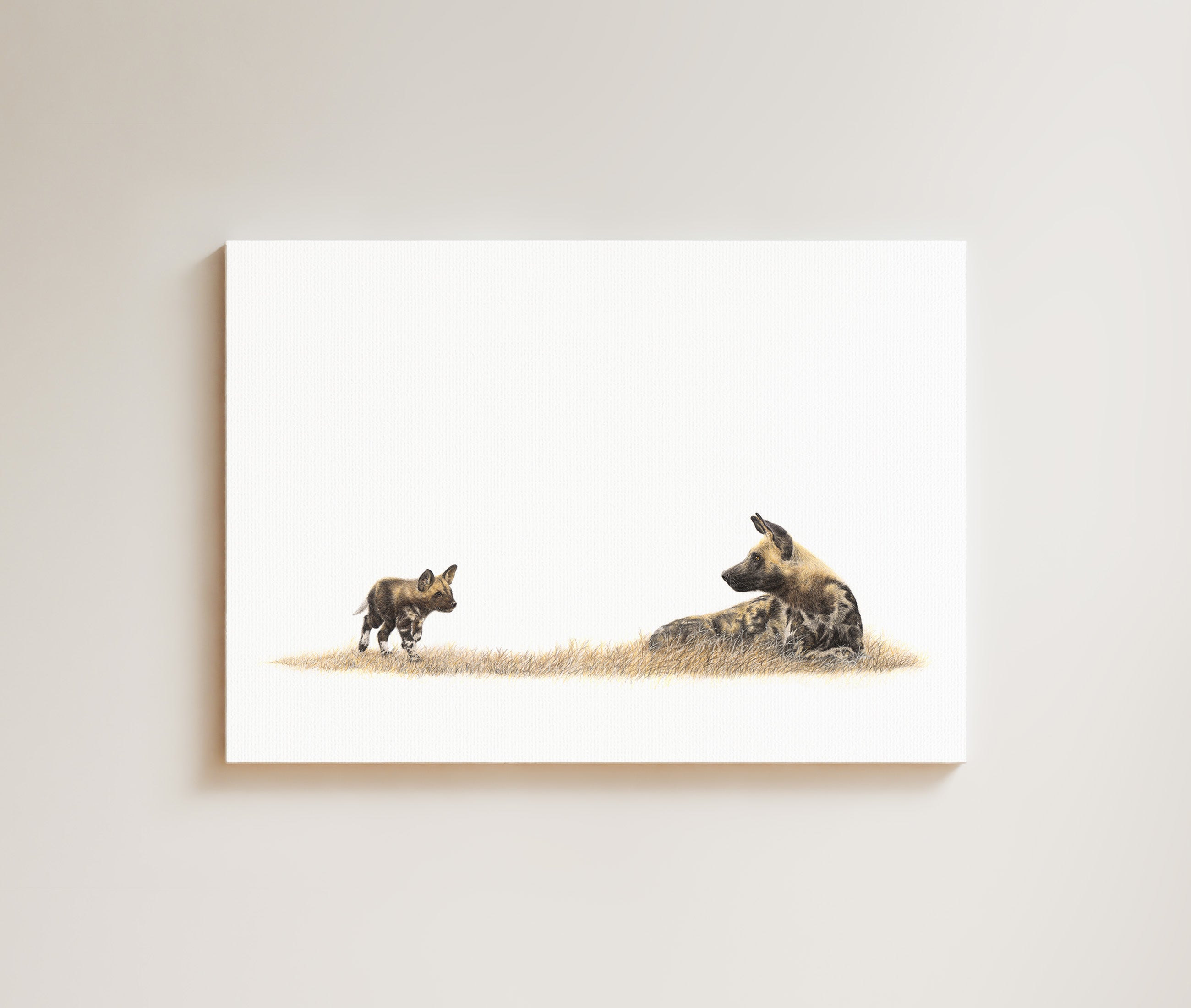 African Wild Dog drawing on canvas by South African wildlife artist Matthew Bell