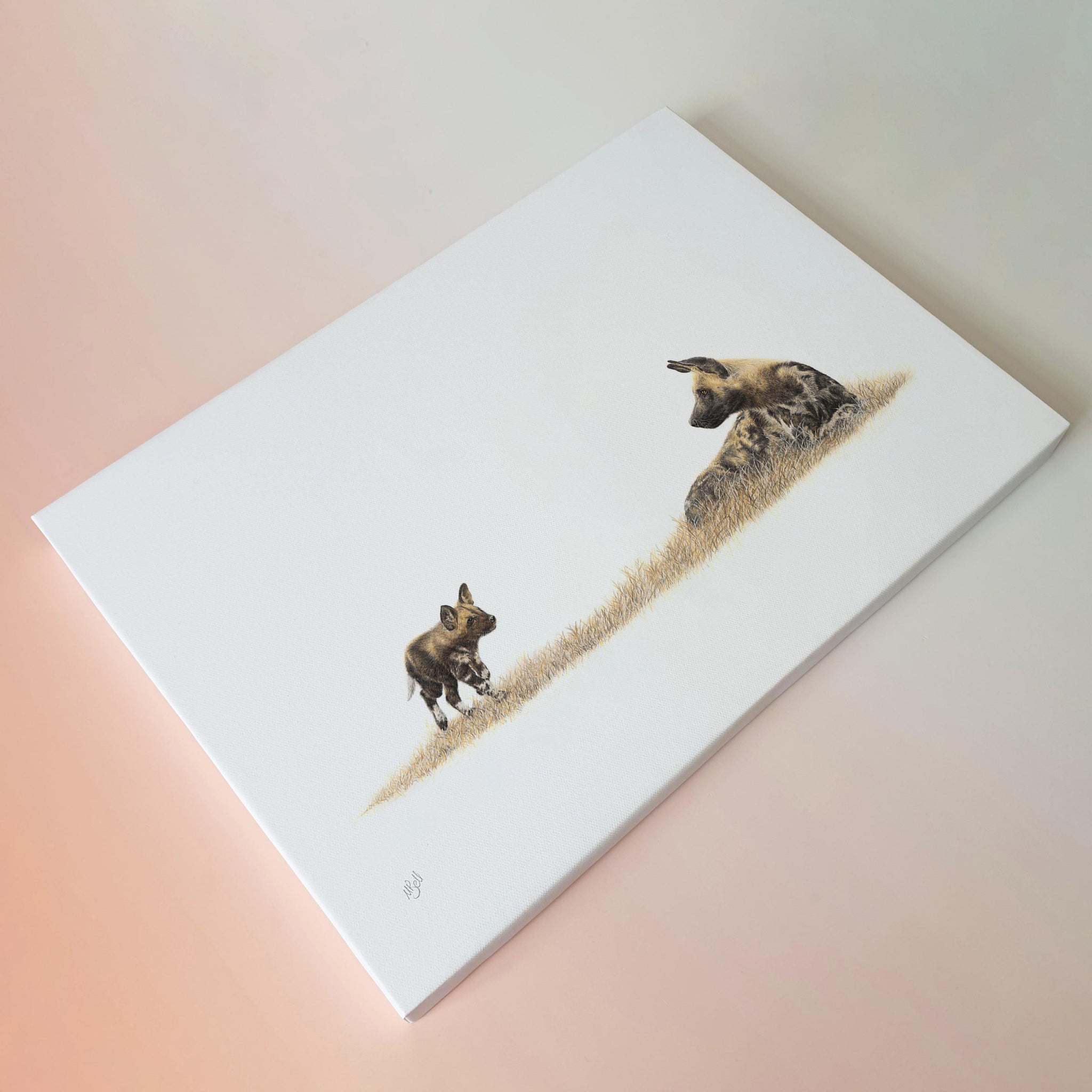 African wild dog mother and pup in the bushveld wildlife art canvas print