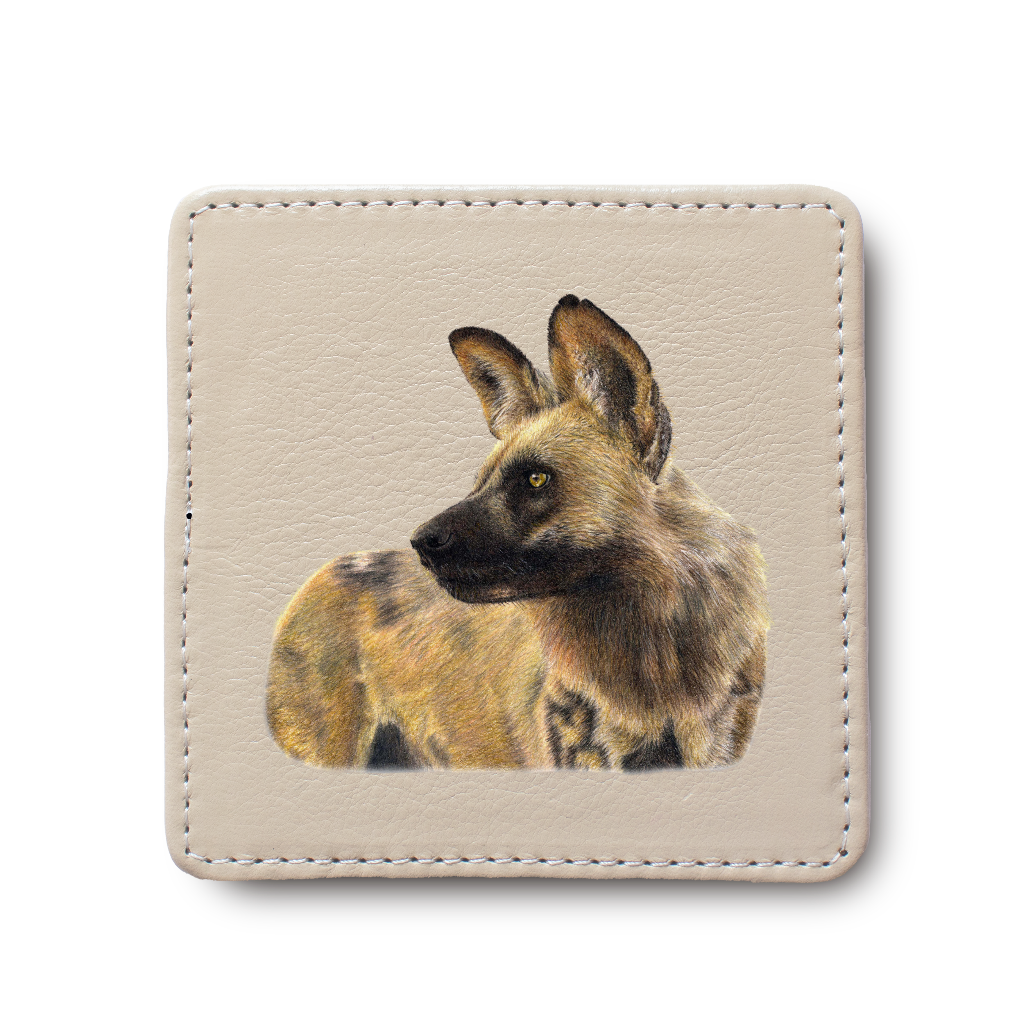 African Wild Dog leather coaster by South African wildlife artist Matthew Bell