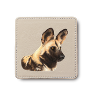 African Wild Dog animal leather coaster by South African wildlife artist Matthew Bell