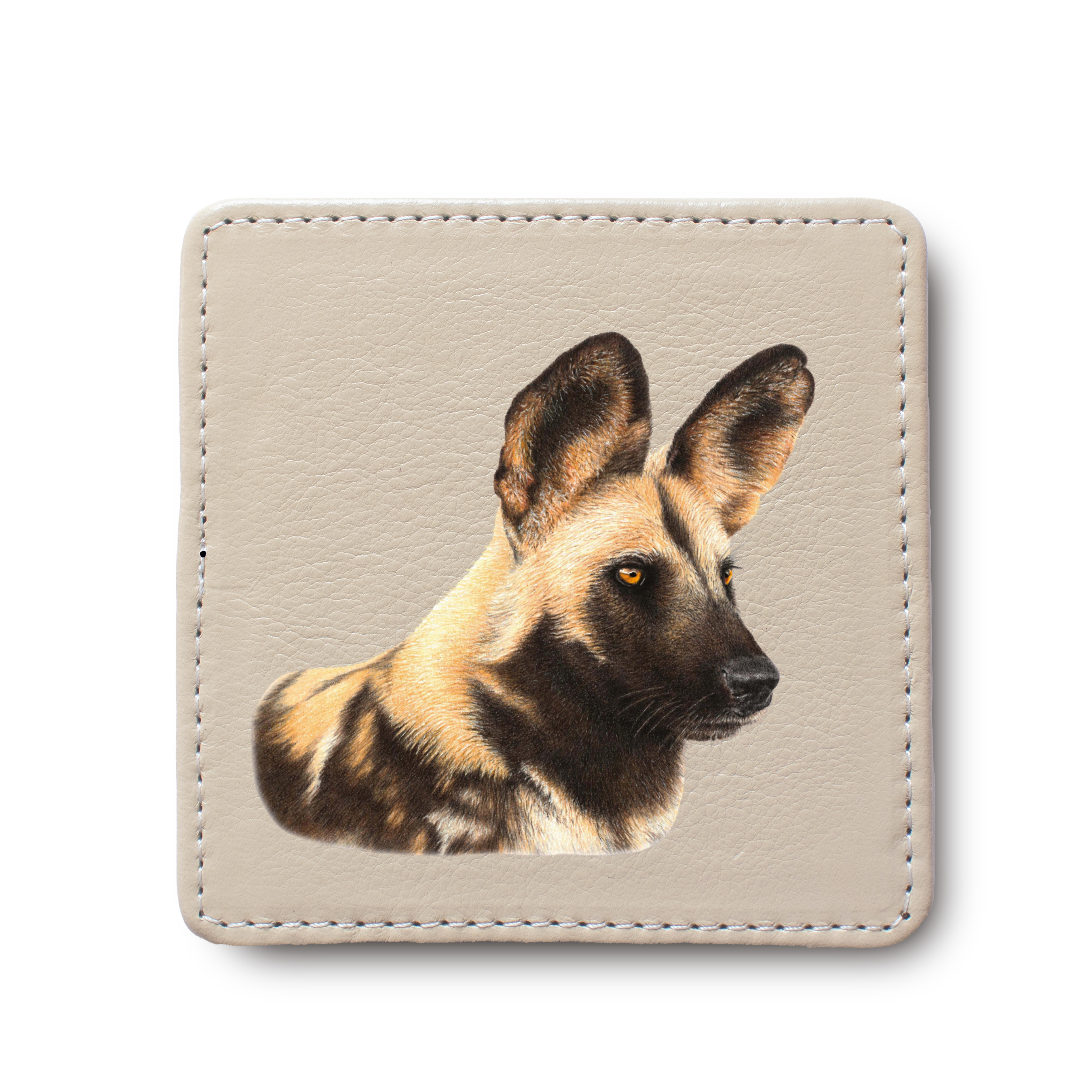 African Wild Dog animal leather coaster by South African wildlife artist Matthew Bell