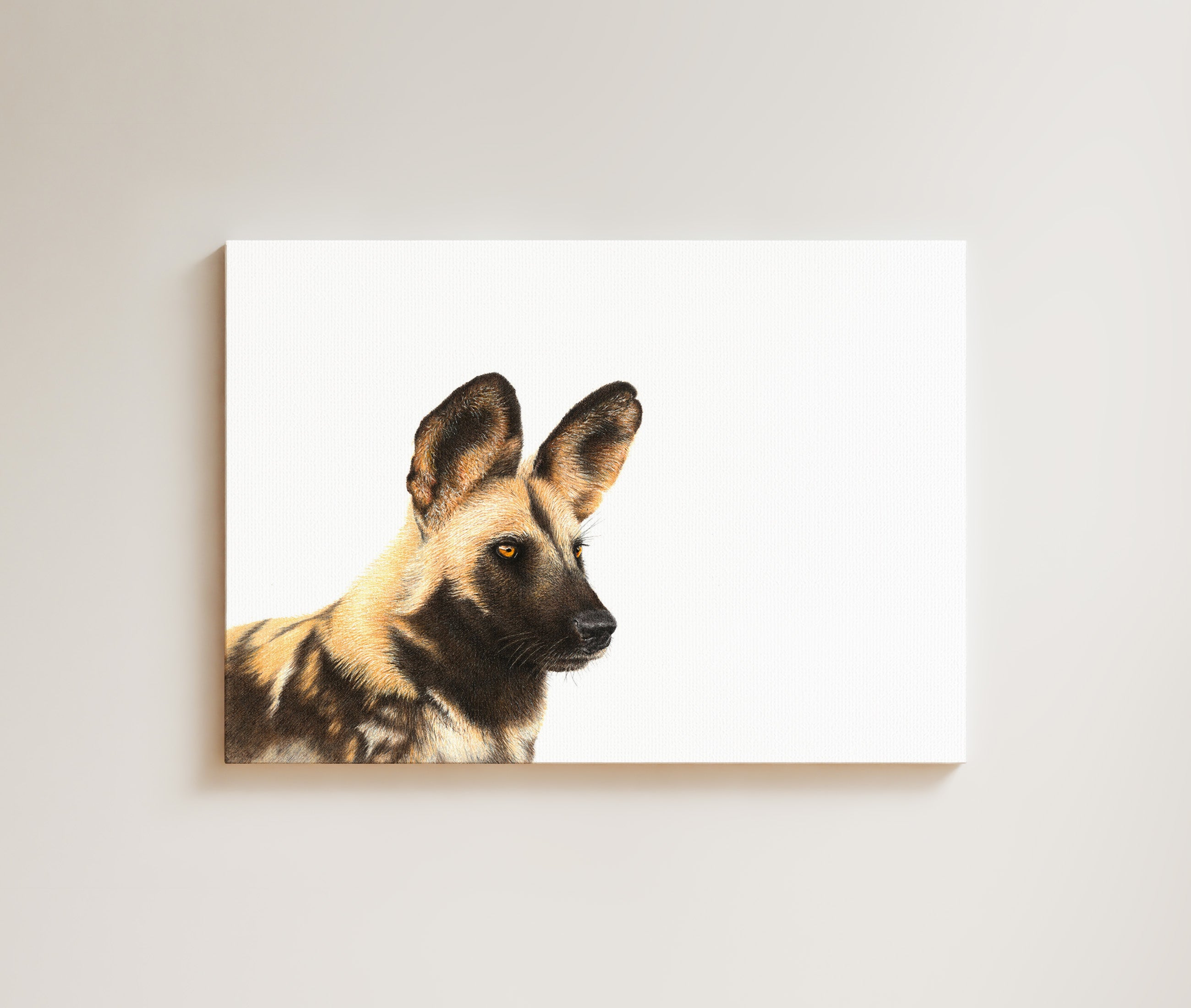 African Wild Dog drawing on canvas by South African wildlife artist Matthew Bell