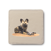 African Wild Dog leather coaster by South African wildlife artist Matthew Bell