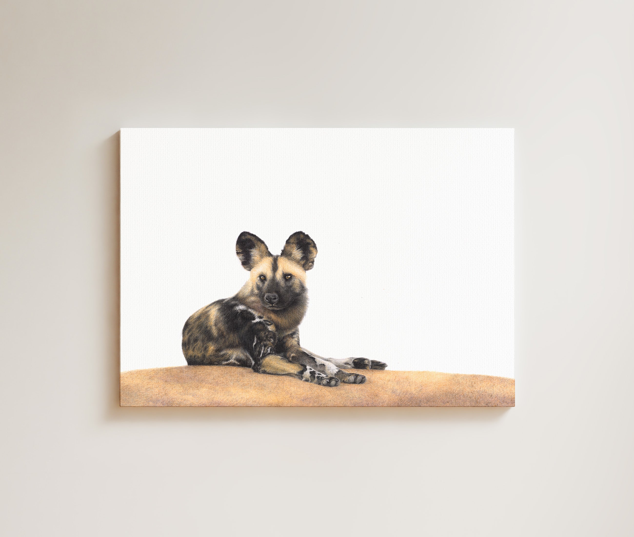 African Wild Dog drawing on canvas by South African wildlife artist Matthew Bell
