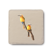 White Fronted Bee Eaters Bird leather coaster by South African wildlife artist Matthew Bell