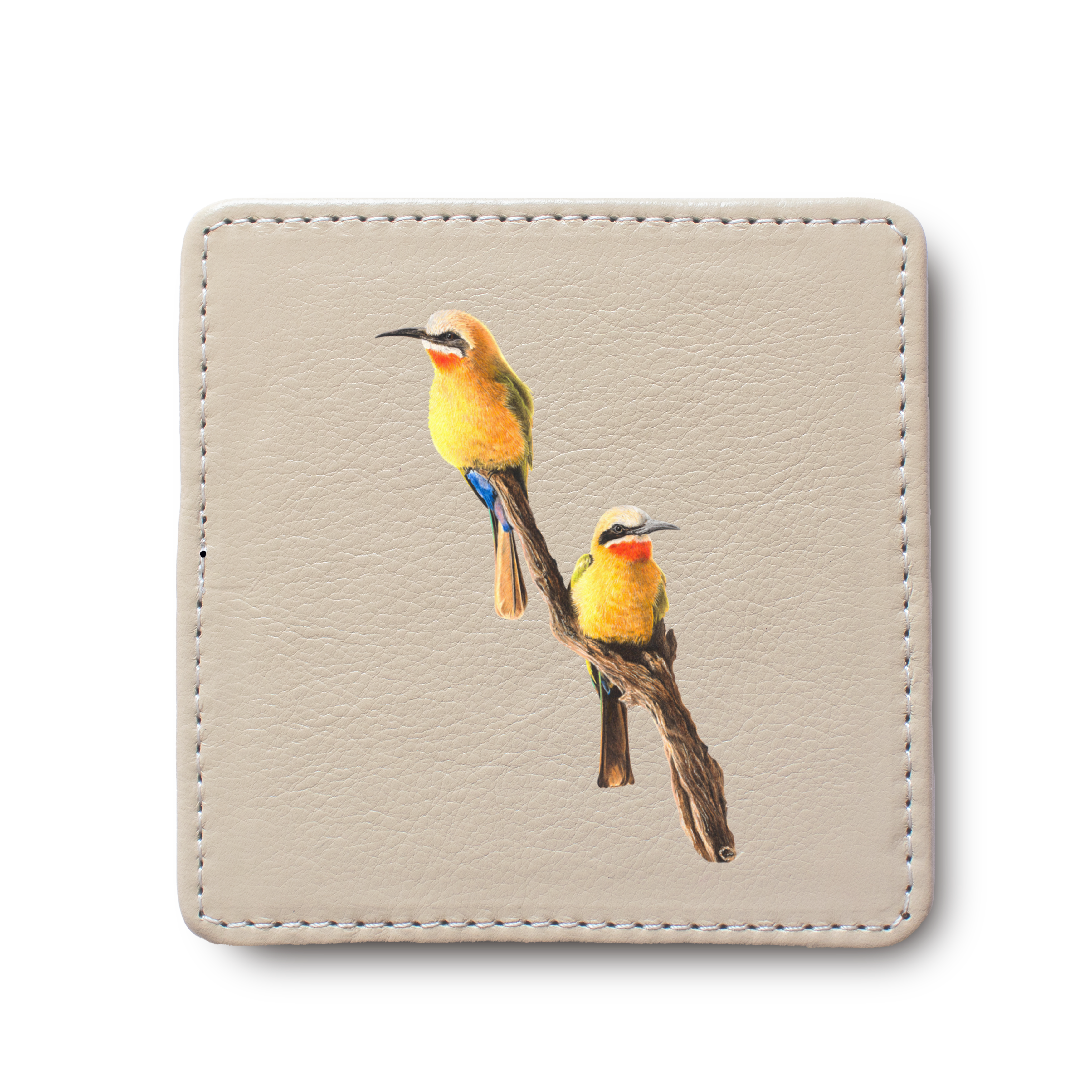 White Fronted Bee Eaters Bird leather coaster by South African wildlife artist Matthew Bell