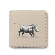Warthog animal leather coaster by South African wildlife artist Matthew Bell