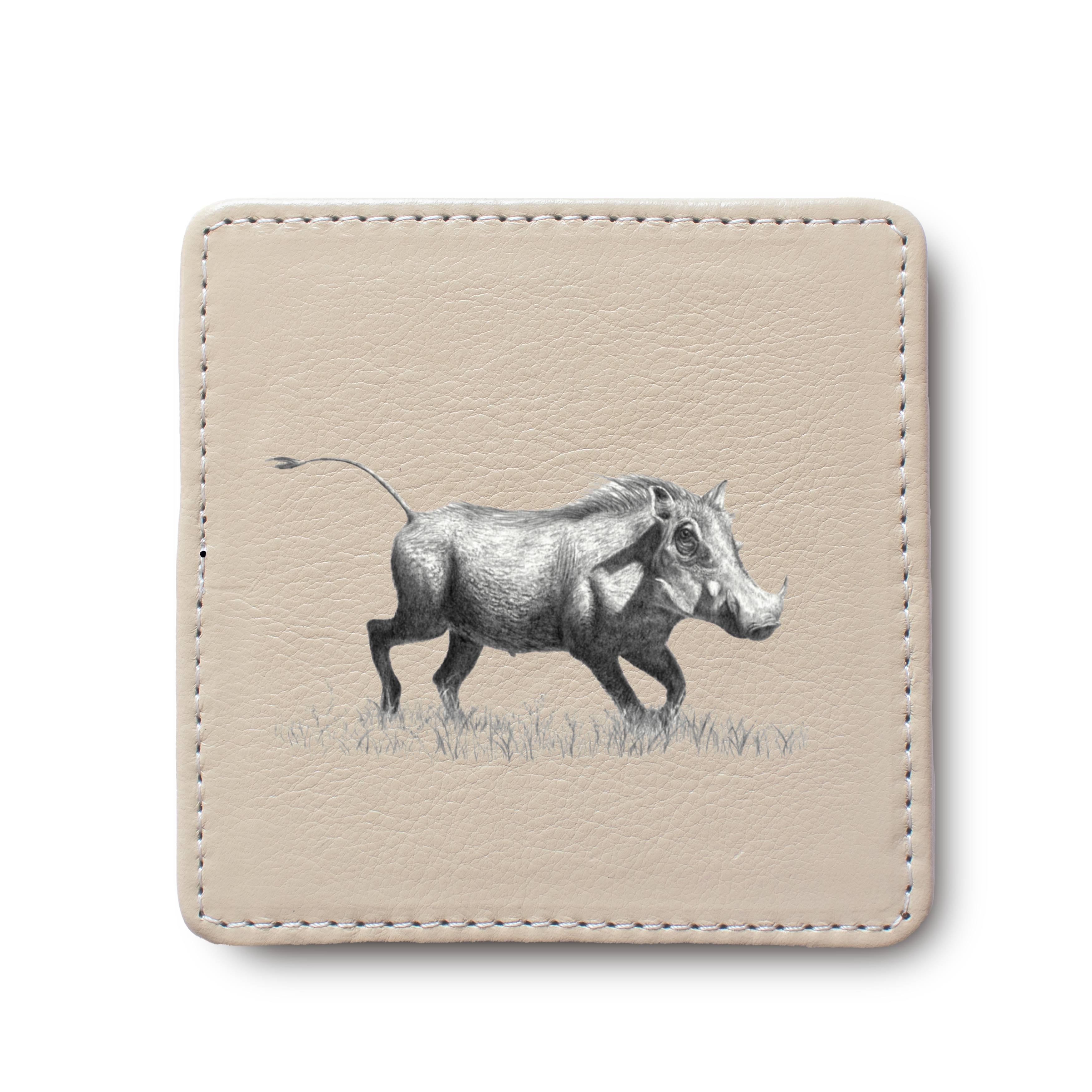 Warthog animal leather coaster by South African wildlife artist Matthew Bell