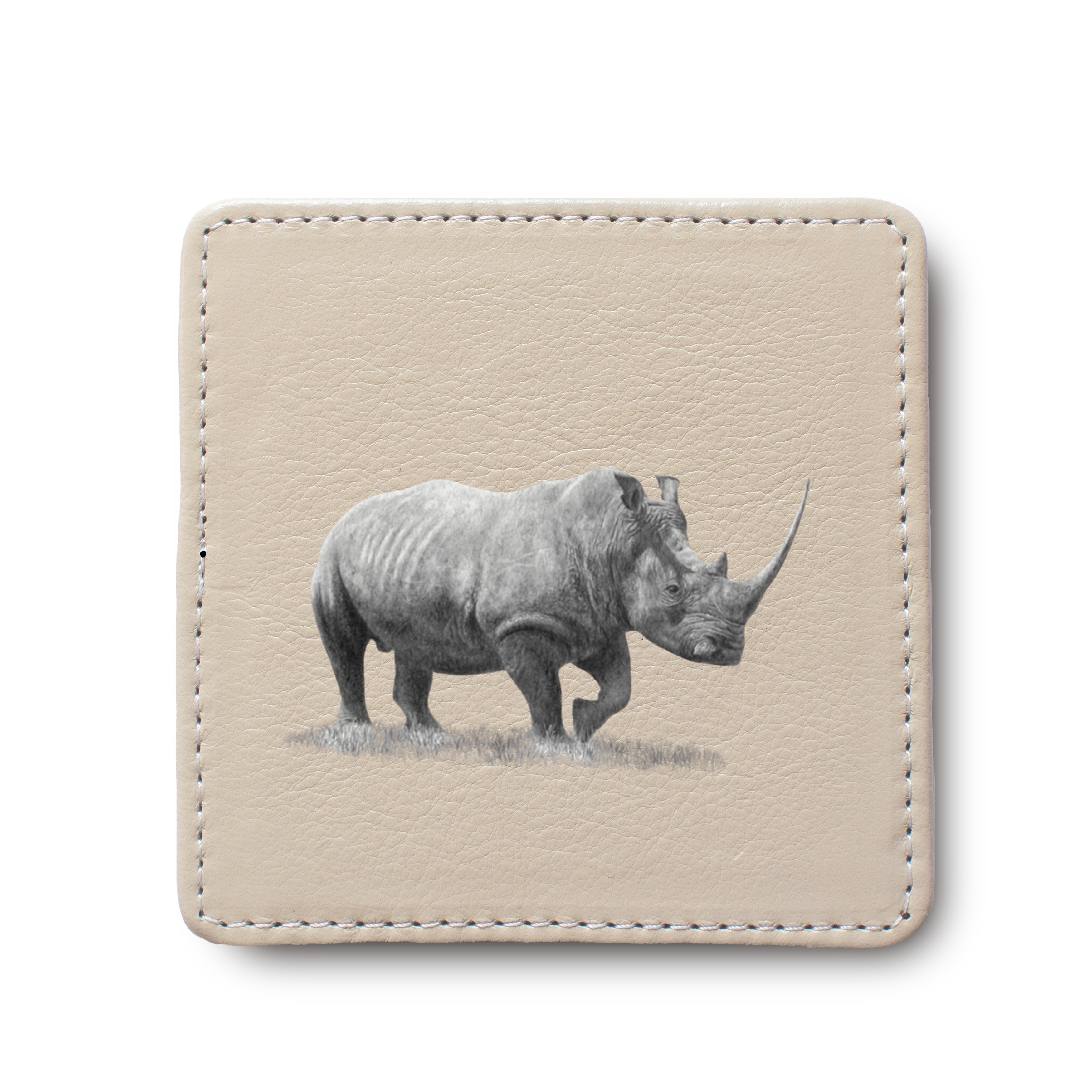 White Rhino leather coaster by South African wildlife artist Matthew Bell