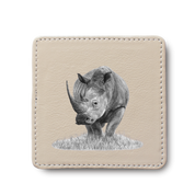 White Rhino animal leather coaster by South African wildlife artist Matthew Bell
