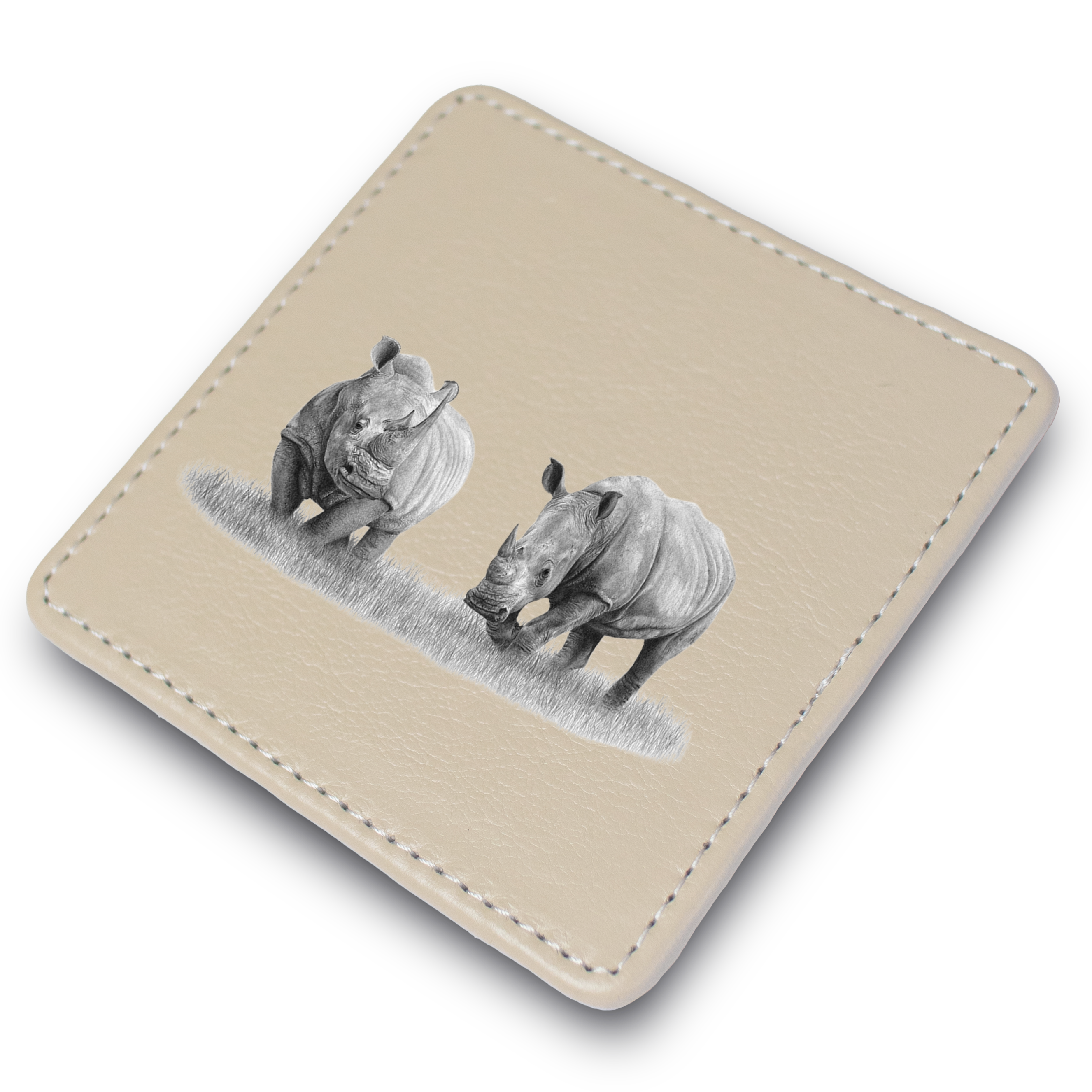 White Rhino Leather Coaster
