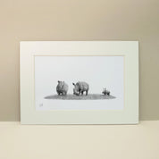 African White Rhino family with a baby pencil artwork