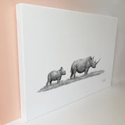 African White Rhino mother and baby stretched canvas artwork