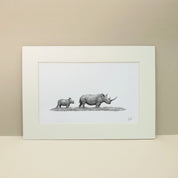 African White Rhino mother and baby original pencil artwork