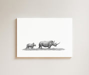 White Rhino Mother and Calf drawing on canvas by South African wildlife artist Matthew Bell