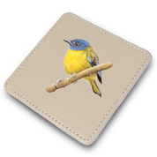 White Starred Robin Leather Coaster