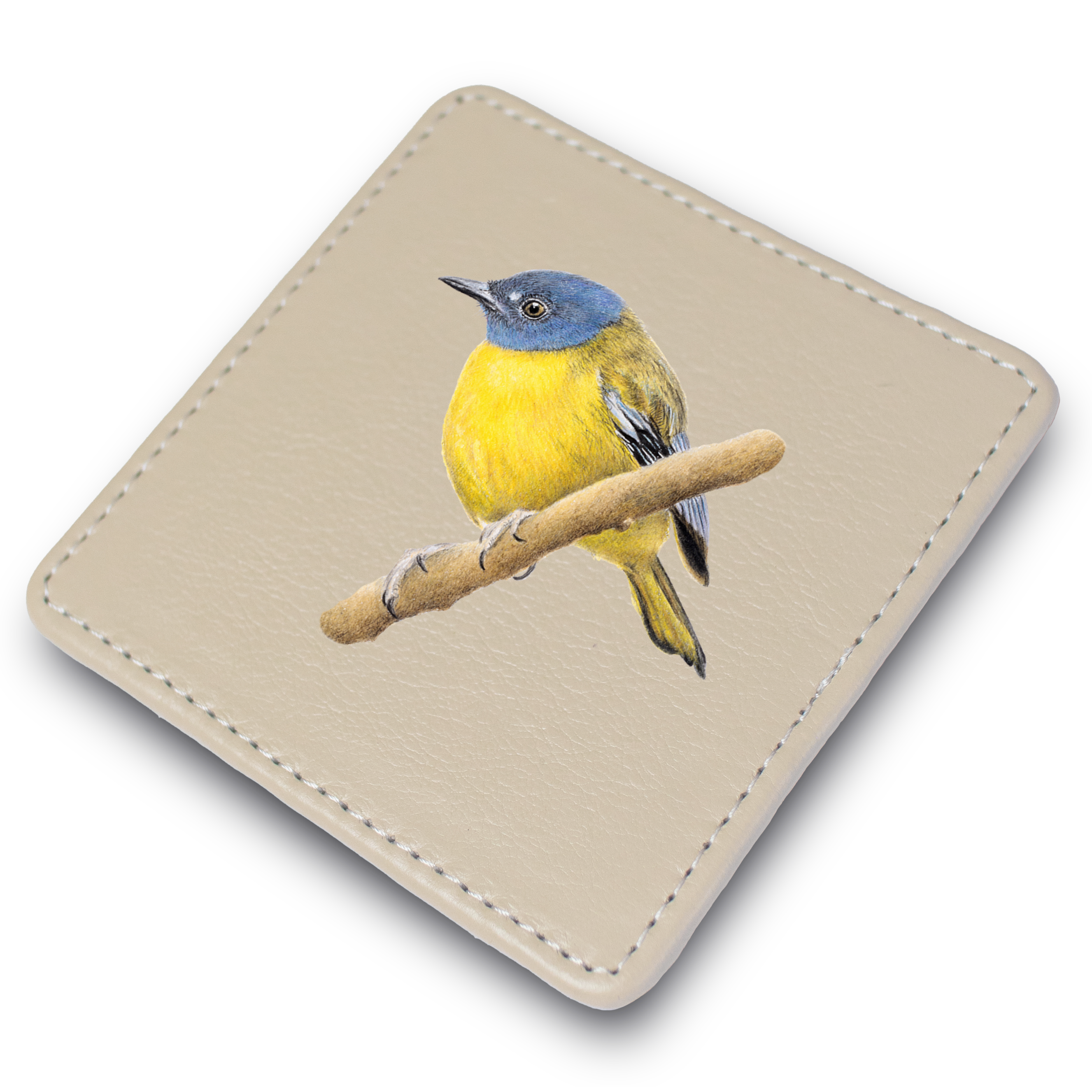 White Starred Robin Leather Coaster