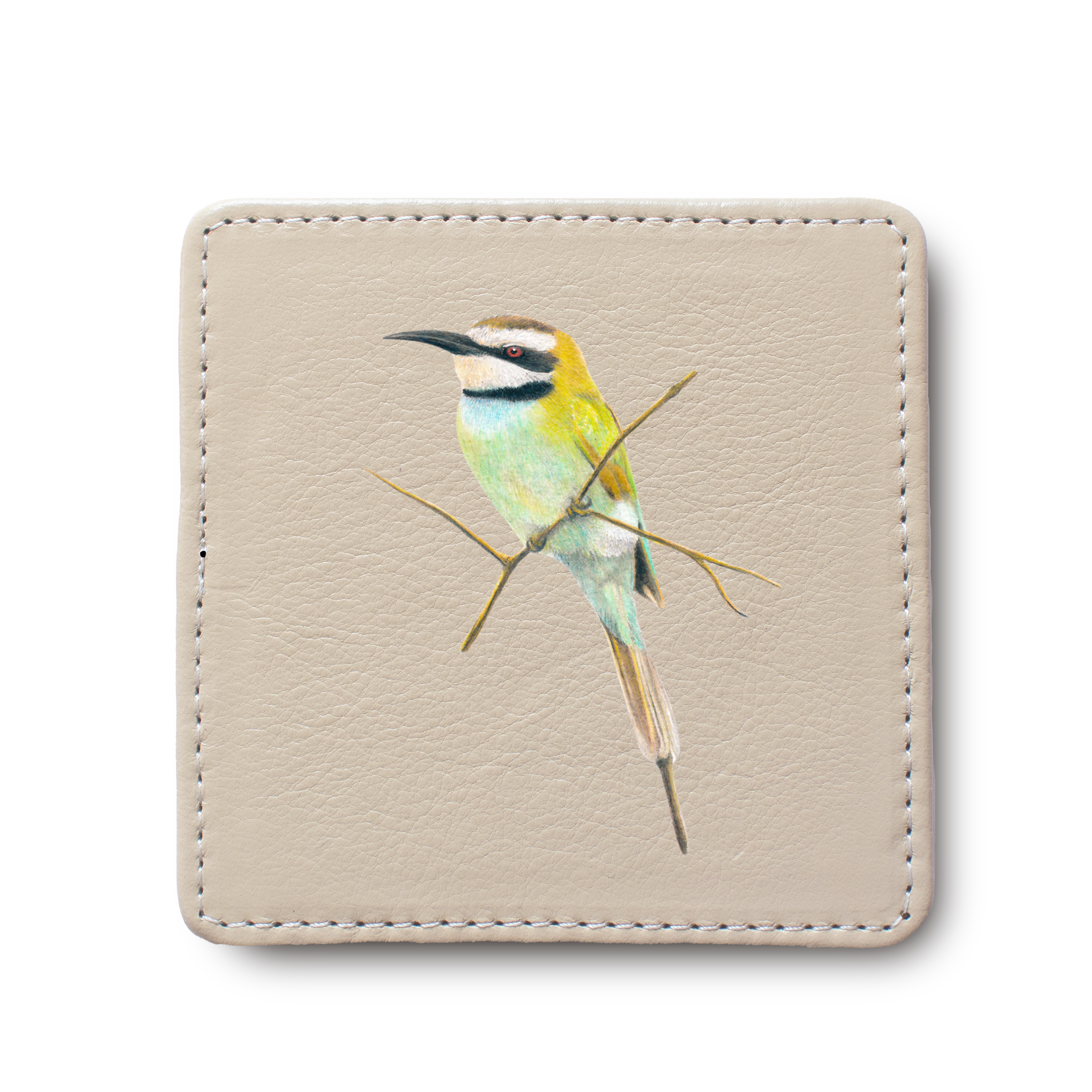 White Throated Bee Eaters Bird leather coaster by South African wildlife artist Matthew Bell