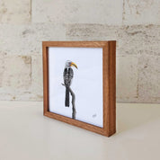 Kiaat wood framed miniature artwork of a Yellow Billed Hornbill, part of wildlife artist Matthew Bell's birds of South Africa gallery