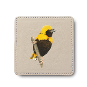 Yellow Crowned Bishop Bird leather coaster by South African wildlife artist Matthew Bell