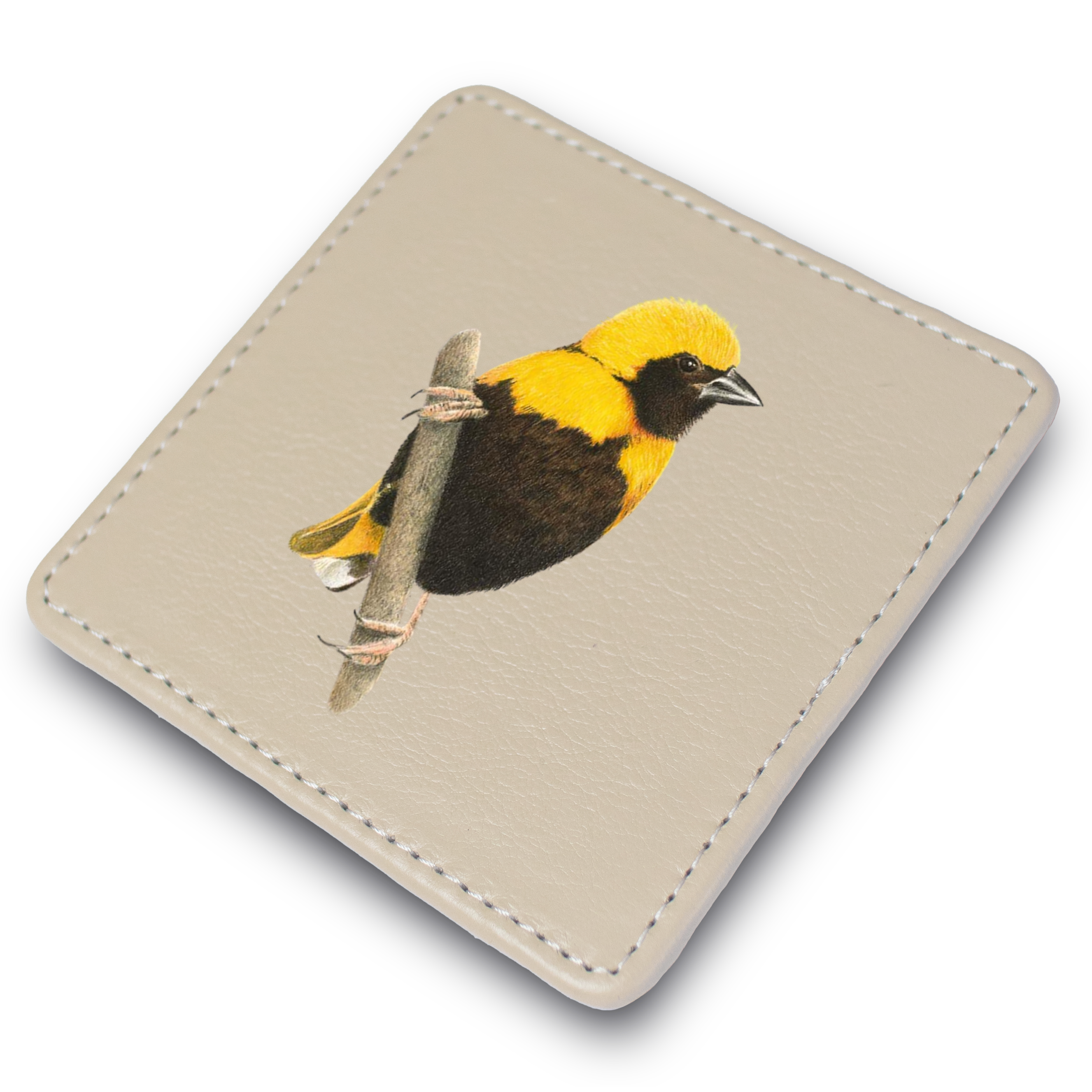Yellow Crowned Bishop Leather Coaster