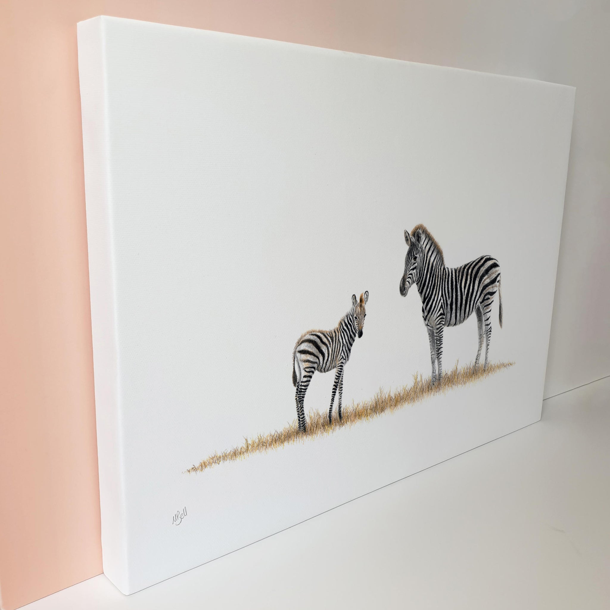 Mother and baby zebras African wildlife art canvas print