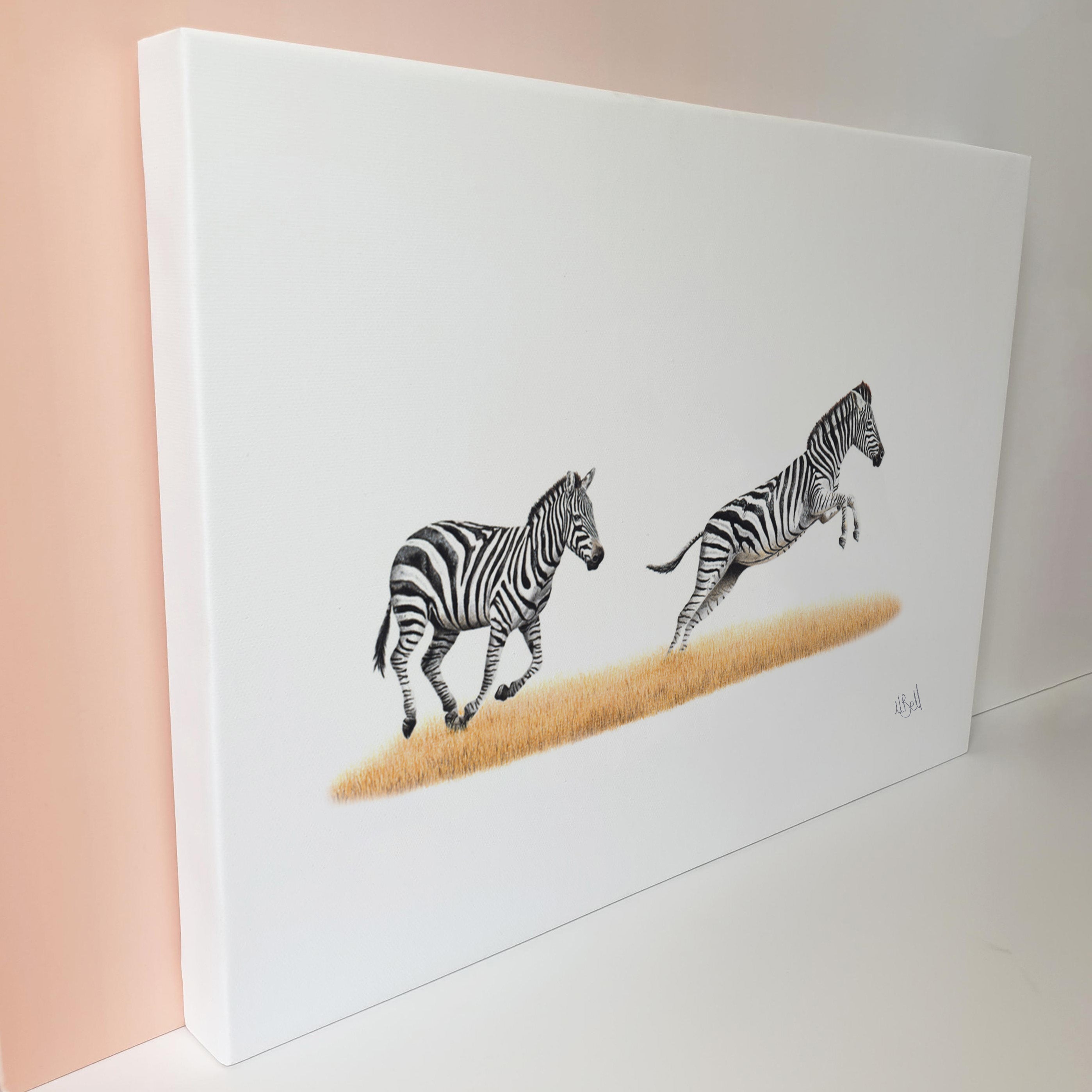 Zebra Running (Z4) on Canvas – Matthew Bell Wildlife Art