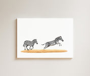 Zebras Running drawing on canvas by South African wildlife artist Matthew Bell