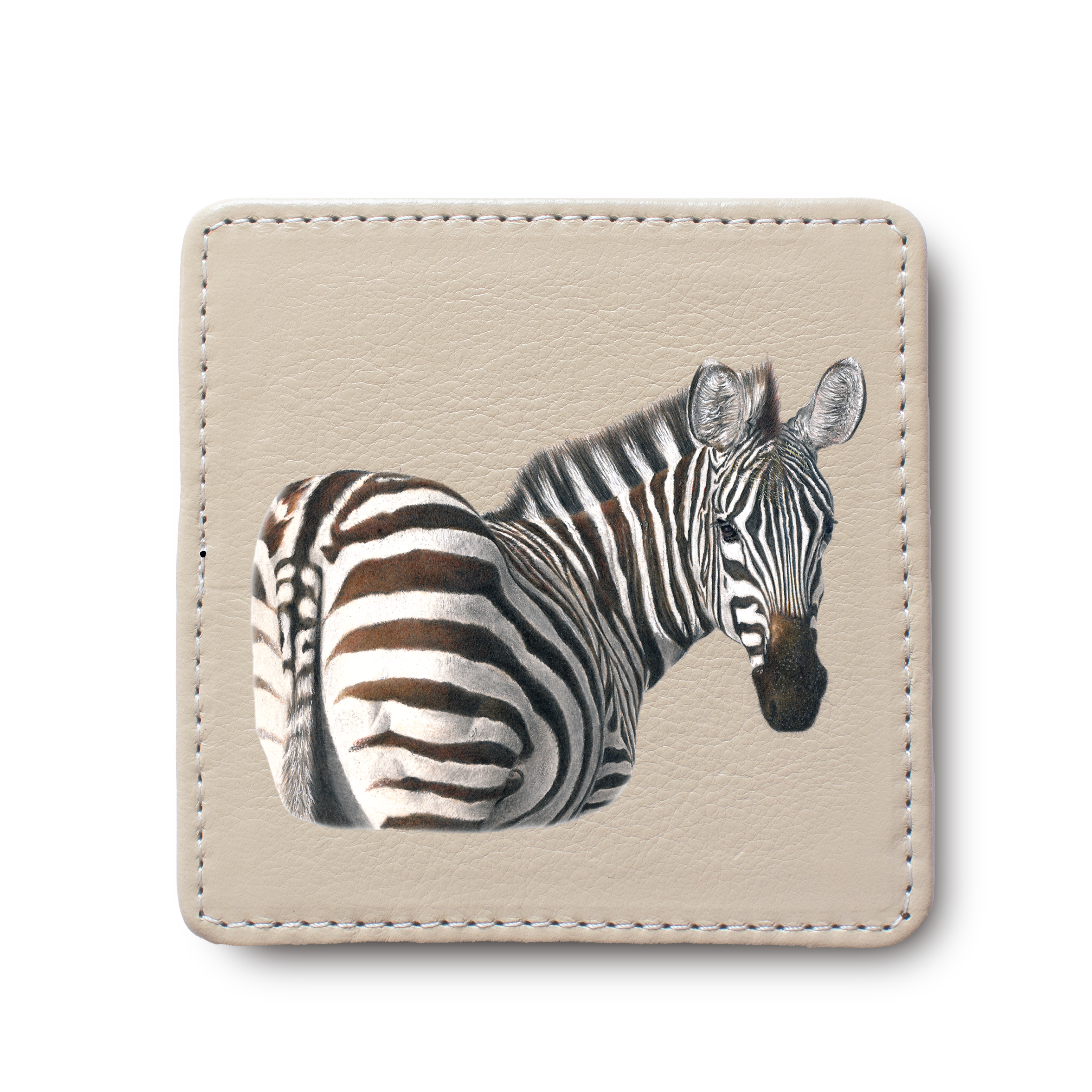 Zebra leather coaster by South African wildlife artist Matthew Bell