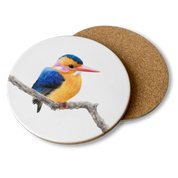 Wooden coaster with a beautiful African Pygmy Kingfisher illustration by artist Matthew Bell
