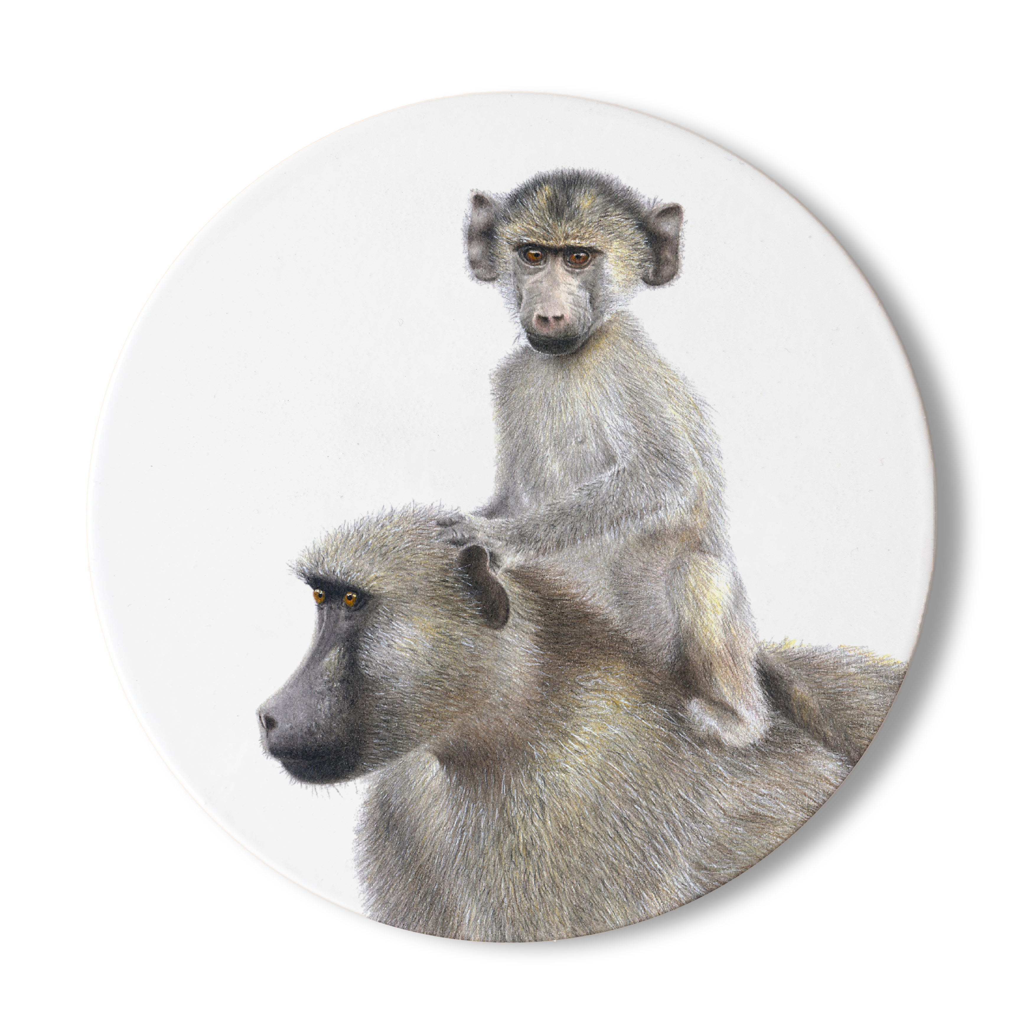 Baboon Mother and Baby Wooden Coaster - BAB