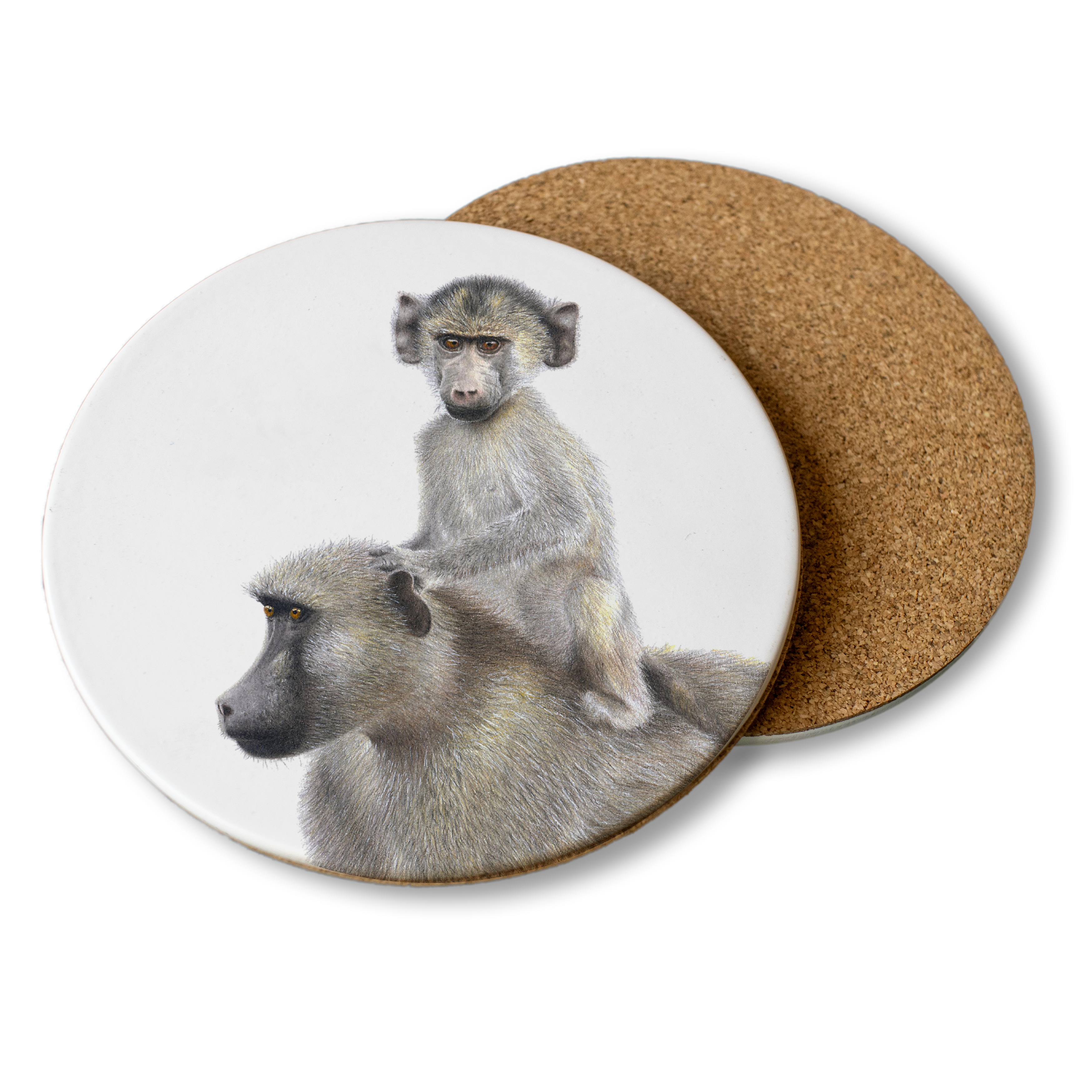Baboon Mother and Baby Wooden Coaster - BAB