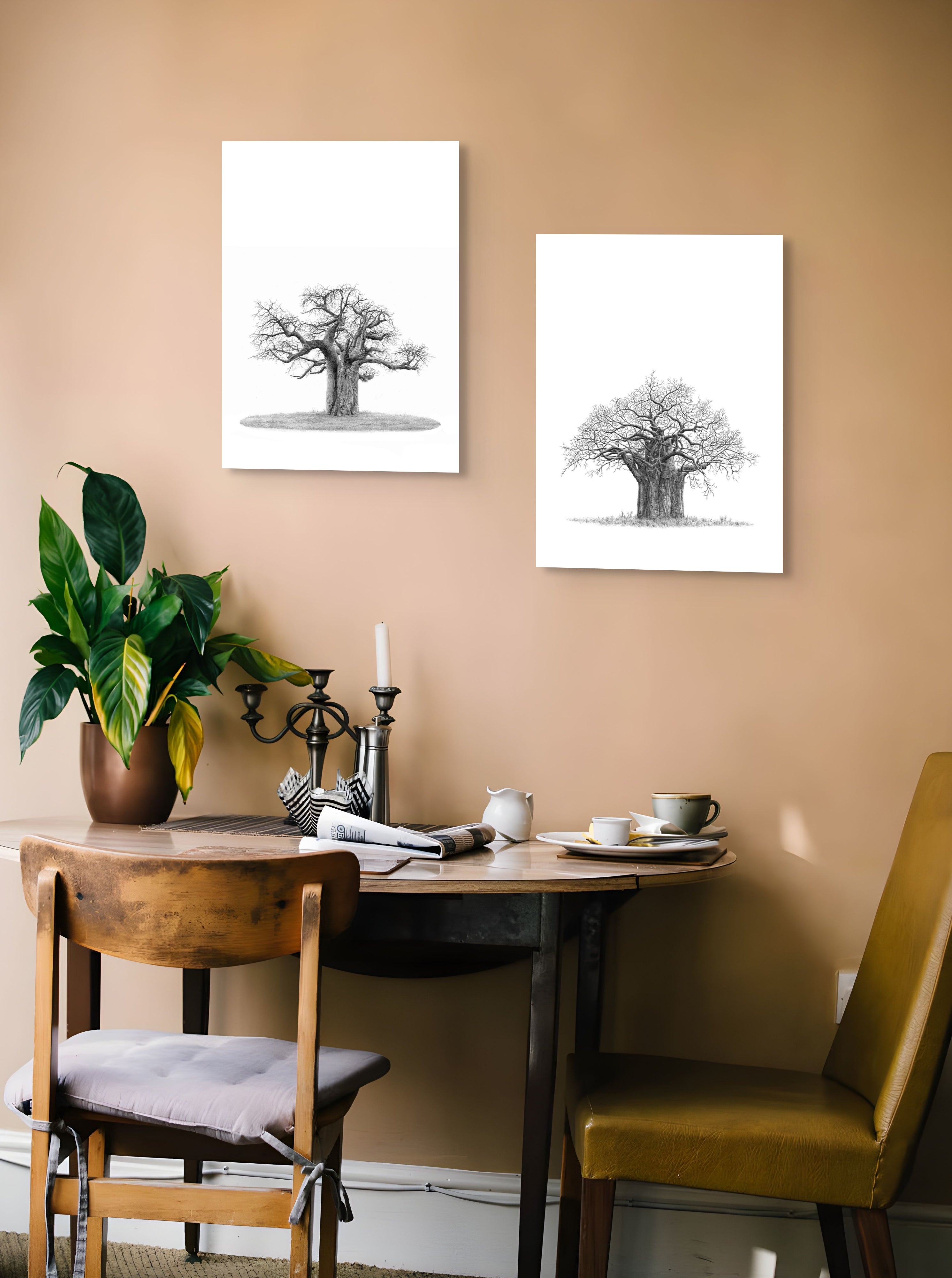 Set of 2 Baobab Trees on Canvas