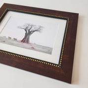 Artwork of an African Baobab Tree and Zebras with a wooden frame, by famous wildlife nature artist Matthew Bell