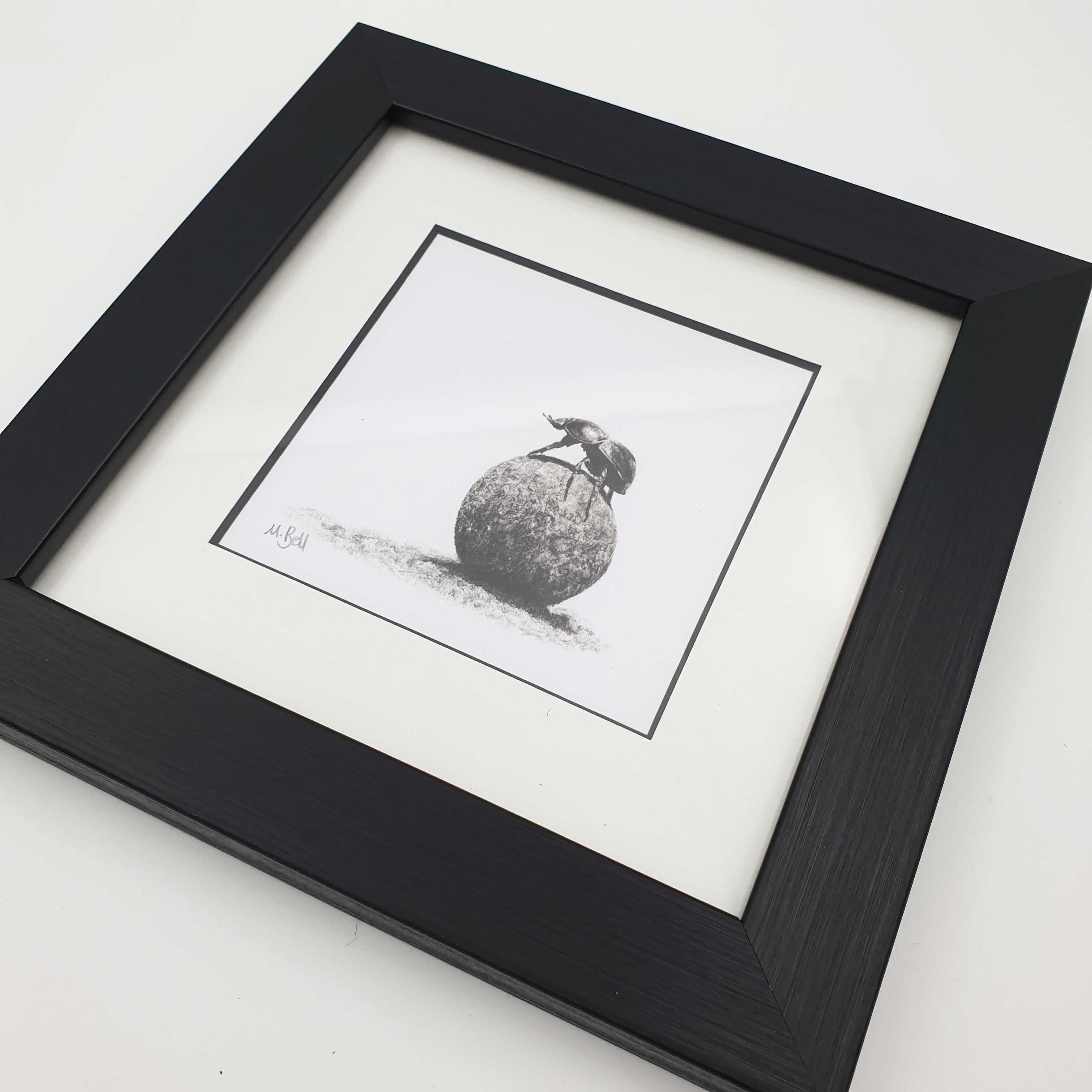 Framed dung beetle South African artwork