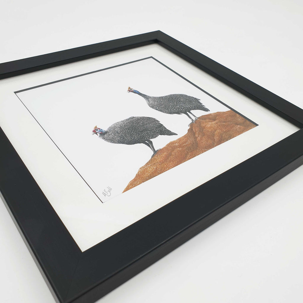 Framed guinea fowl artwork