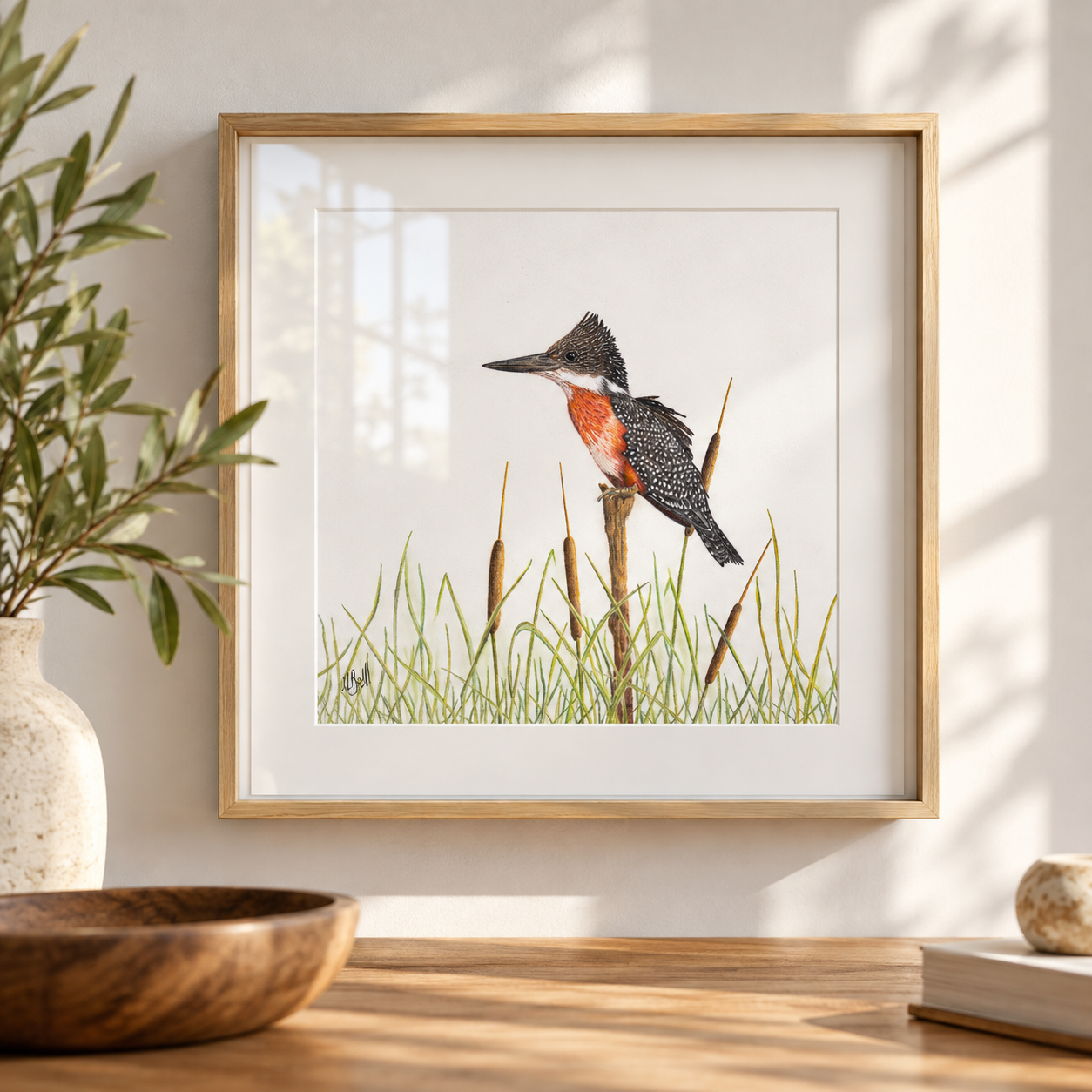 Framed Giant Kingfisher art by Matthew Bell