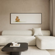 Framed African lion canvas print combining powerful wildlife artwork with a sophisticated contemporary frame.