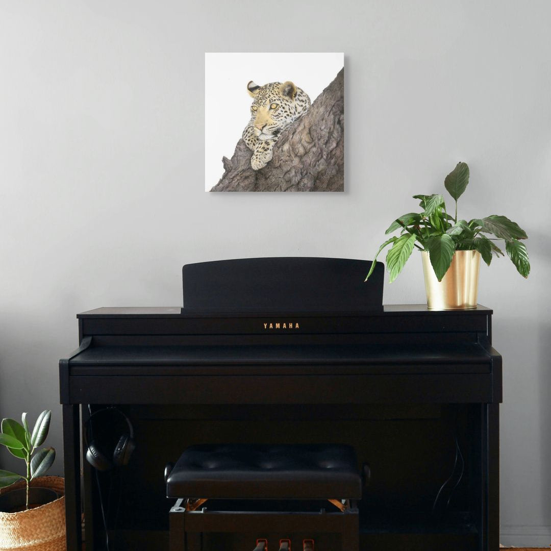 Leopard in Marula Tree Wooden Block by South African wildlife artist Matthew Bell