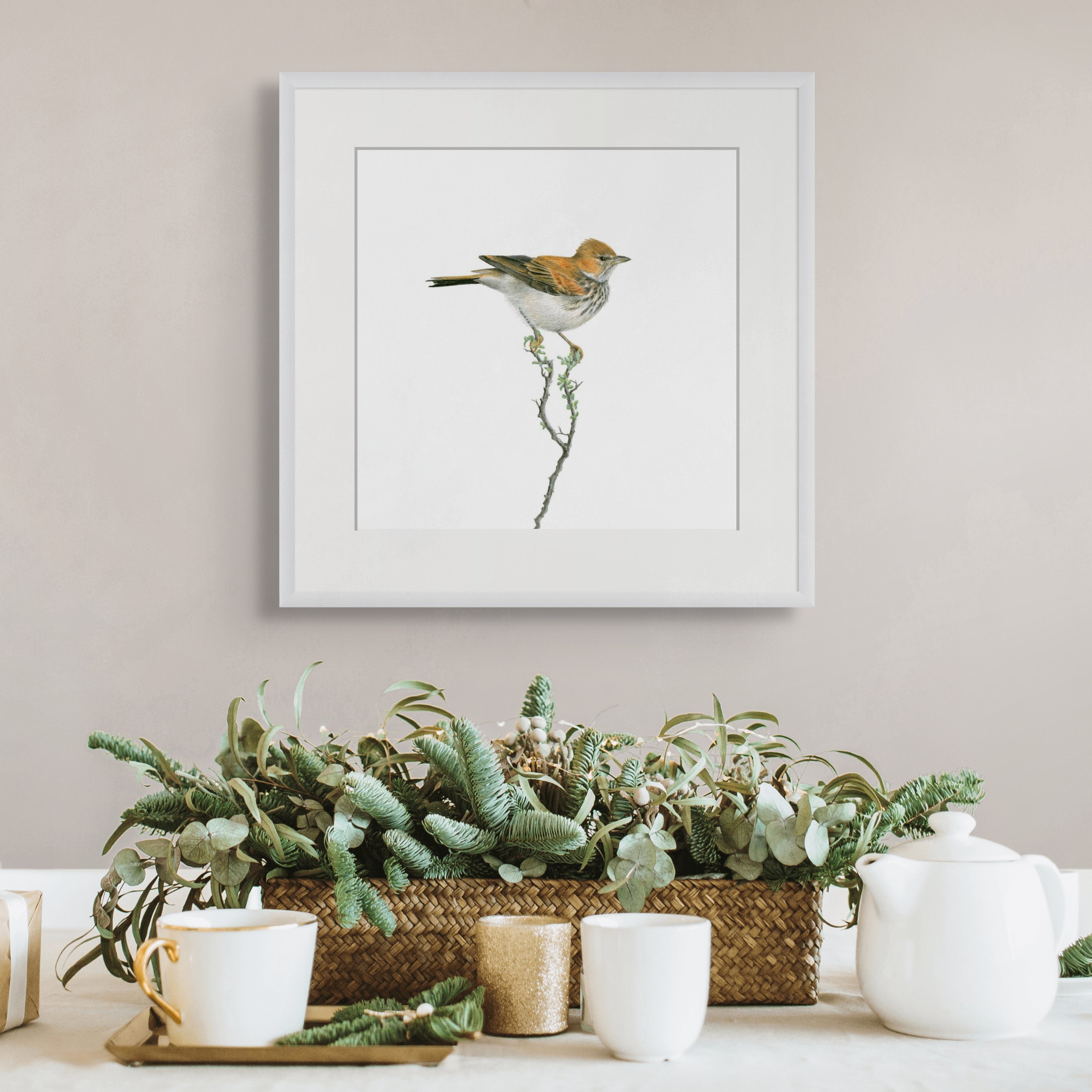 Red Lark mounted and framed print artwork by Matthew Bell