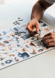 Matthew's South African Wildlife wooden puzzle is a tribute to the abundant variety of animals found in South Africa. It is the sequel to his first puzzle - Birds of South Africa, and features 62 of his original pencil drawings, beautifully arranged to create this luxury wooden puzzle.

Available in A2 size (1000pcs) and A1 size (2000pcs)
Made from 3mm thick wood
62 different animal drawings
Supplied with an A4 reference image
Beautifully made and packaged by MasterPiece Puzzles