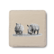 White Rhino leather coaster by South African wildlife artist Matthew Bell