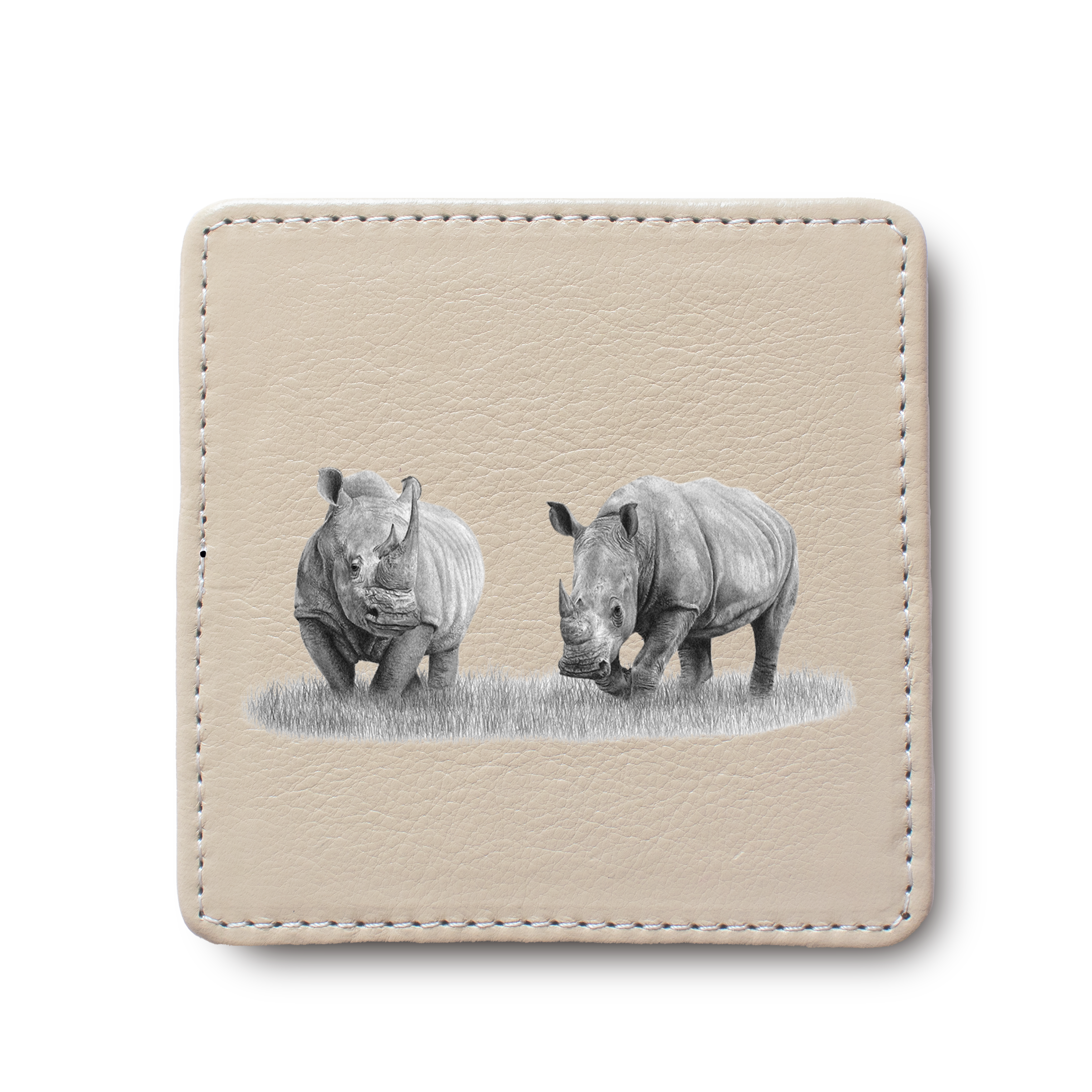 White Rhino leather coaster by South African wildlife artist Matthew Bell