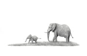 Mother and baby African elephants artwork by wildlife artist Matthew Bell