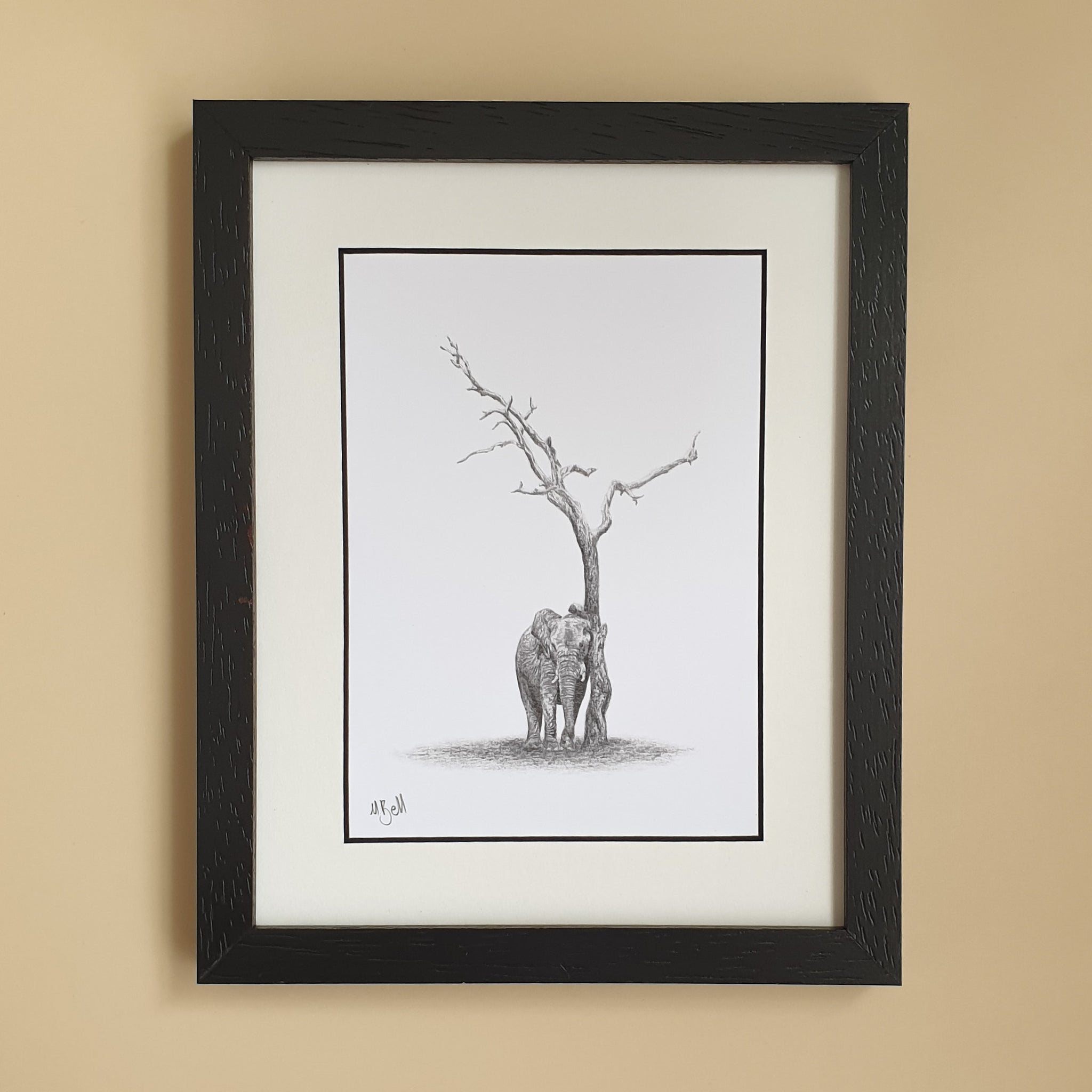 Framed artwork of an African elephant