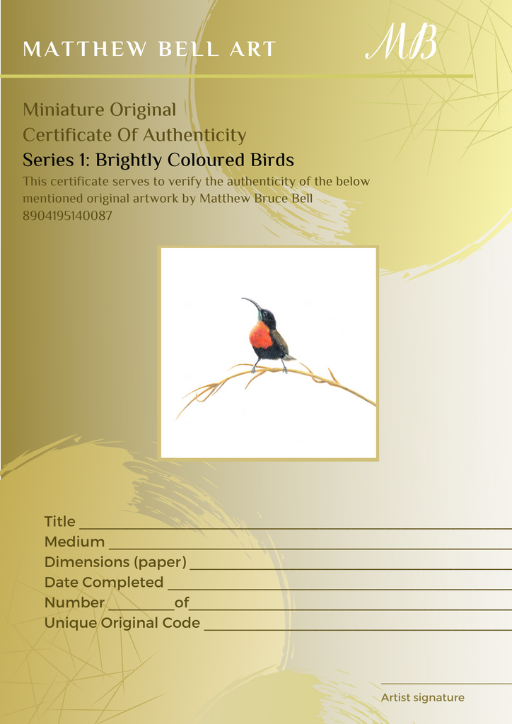 Scarlet Chested Sunbird Miniature Original (ORMINS2-2/10) - Matthew Bell Wildlife Art